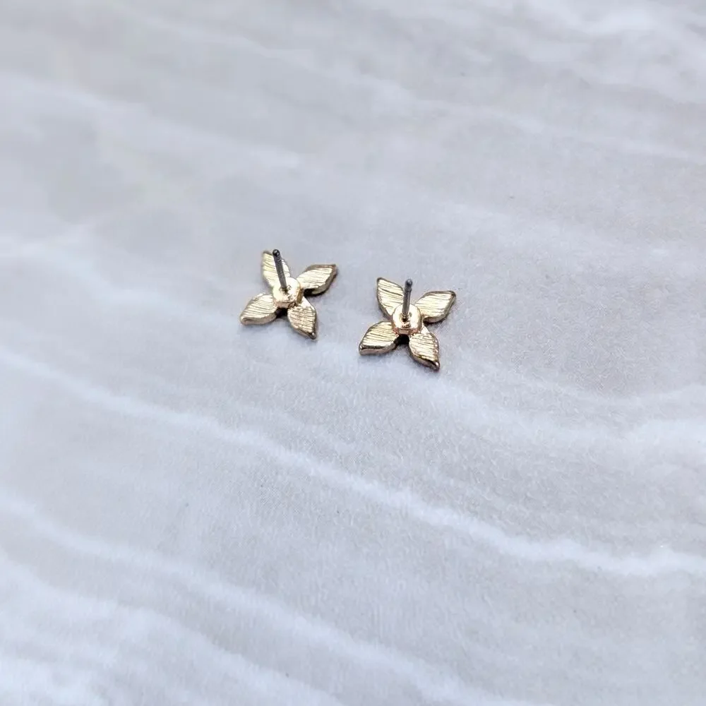 Gold Tone Flower with Clear Gems Dainty Small Stud Earrings